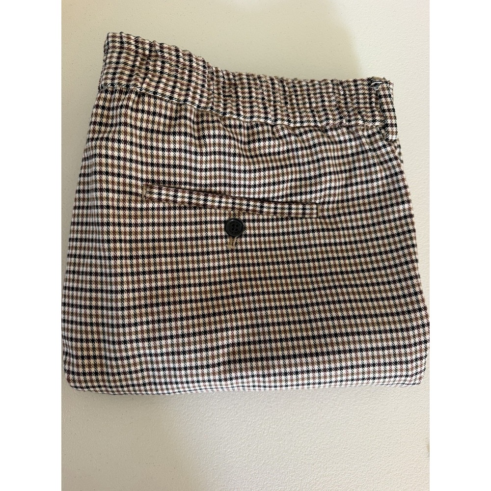 H&M Men's L Brown Black Beige Check Viscose Blend Slim Flat Front Dress Pants
